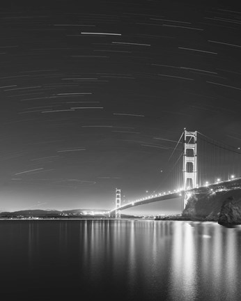 Framed Golden Gate and Stars BW Print