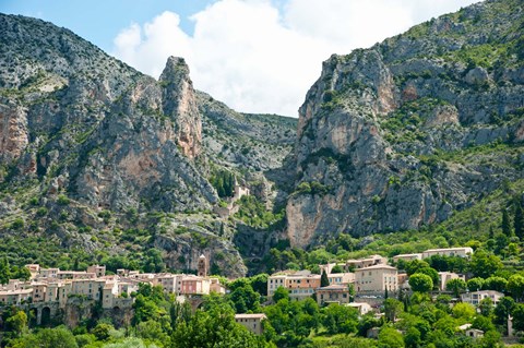 Framed Village at mountainside, Moustiers-Sainte-Marie, Alpes-de-Haute-Provence, Provence-Alpes-Cote d&#39;Azur, France Print