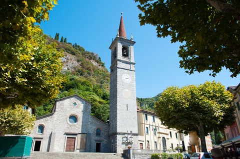 Framed Church on main square, Varenna, Lake Como, Lombardy, Italy Print