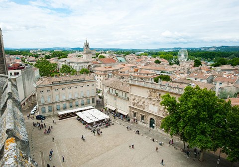 Framed Aerial view of square named for John XXIII, Avignon, Vaucluse, Provence-Alpes-Cote d&#39;Azur, France Print