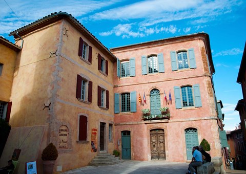 Framed Facade of a building, Hotel de Ville, Roussillon, Vaucluse, Provence-Alpes-Cote d&#39;Azur, France Print