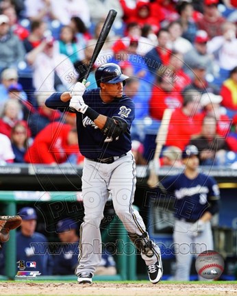 Framed Carlos Gomez 2014 Batting Action Print