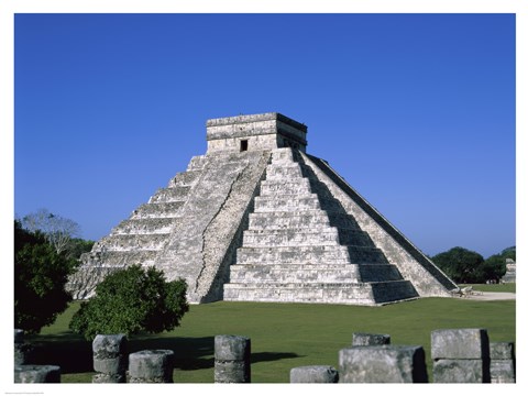 Framed Old ruins of a pyramid,  Chichen Itza Mayan Print