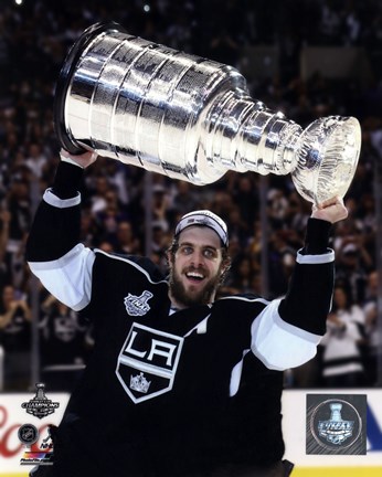 Framed Anze Kopitar with the Stanley Cup Game 5 of the 2014 Stanley Cup Finals Print