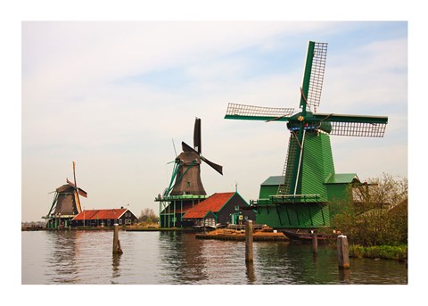Framed Dutch Zaanse Schans Windmills photograph Print