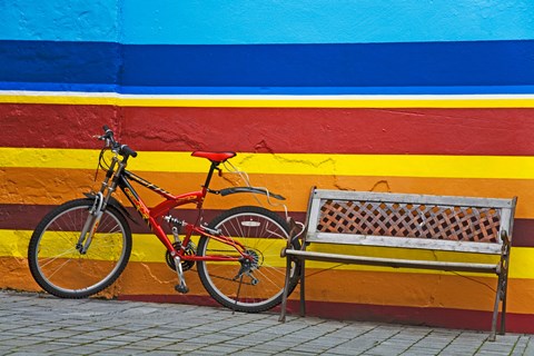 Framed Bicycle near a bench, Iceland Print
