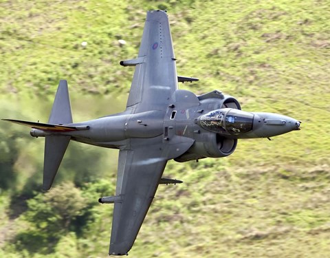 Framed Royal Air Force Harrier GR9 flying low over North Wales Print