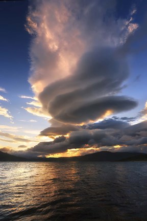 Framed massive stacked lenticular cloud over Tjedsundet in Troms County, Norway Print