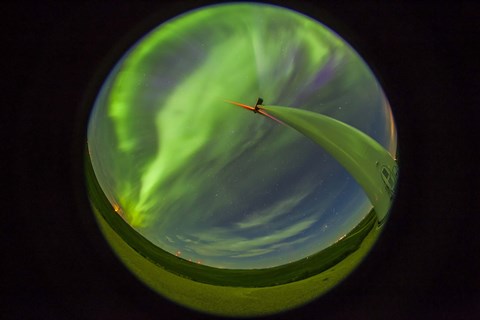 Framed aurora display taken from Wintering Hills Wind Farm, Alberta, Canada Print