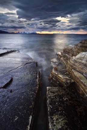 Framed Midnight Sun over Vagsfjorden in Troms County, Norway Print