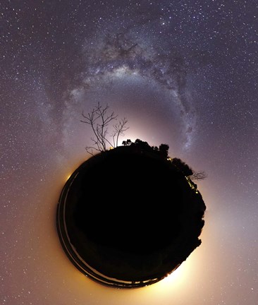 Framed Milky Way and zodiacal light presented as a mini planet Print