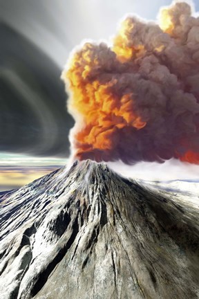 Framed volcano comes to life with billowing smoke Print