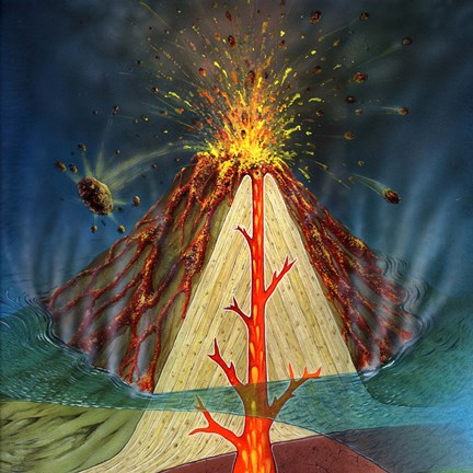 Framed Diagram of a volcano erupting Print