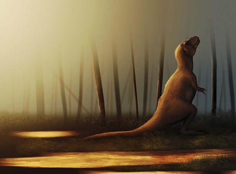 Framed Tyrannosaurus rex sunbathing after the rain Print