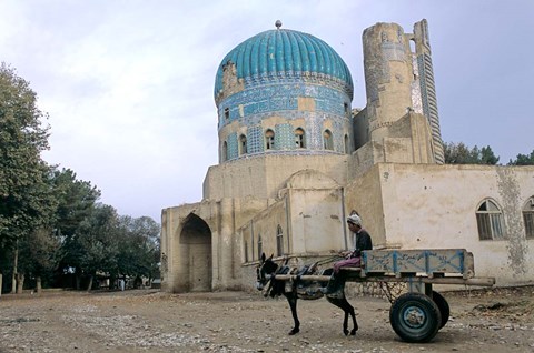 Framed Masjid Sabz, the Green  Mosque in Balkh, Afghanistan Print