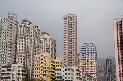 Framed New Territories high-rise apartments, Hong Kong, China Print