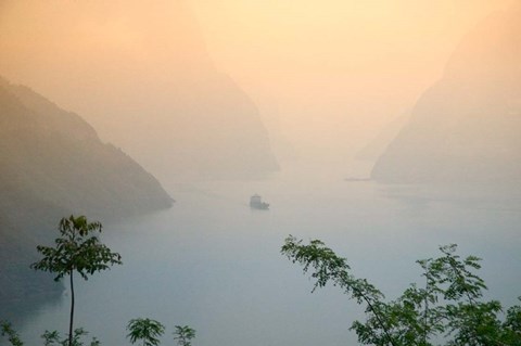 Framed Sunset View of Xiling Gorge, Three Gorges, Yangtze River, China Print