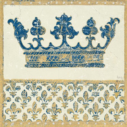 Framed Regal Crown Indigo and Cream Print