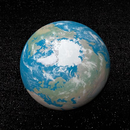 Framed 3D rendering of planet Earth centered on the North Pole Print