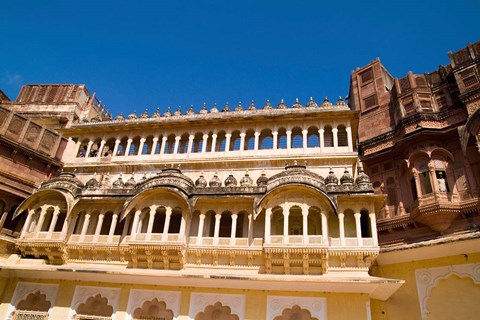 Framed Close-up of Building in Jodhpur at Fort Mehrangarh, Rajasthan, India Print