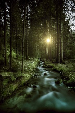 Framed Sunset over Small Stream, Pirin National Park, Bulgaria Print