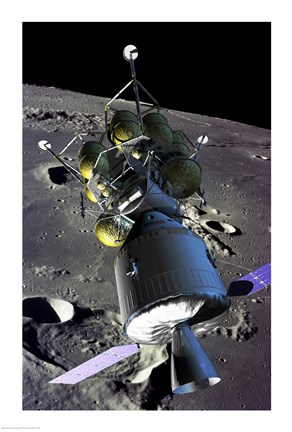 Framed Spaceship orbiting the moon Print