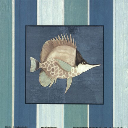 Framed Fish on Stripes II Print