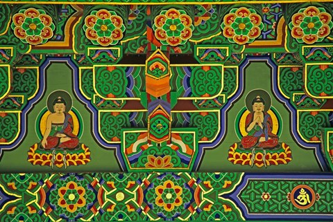 Framed Detail of Wall Mural at a Buddhist Temple, Taegu, South Korea Print