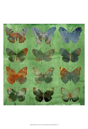 Framed Butterflies on Green Print