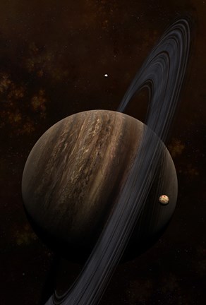 Framed Artist&#39;s concept of a ringed gas giant and its moons Print
