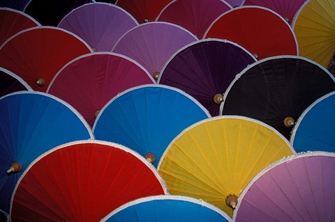 Framed Colorful Umbrellas at Umbrella Factory, Chiang Mai, Thailand Print