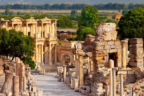Framed Street of Curetes, Celsus Library, Ephesus, Turkey Print