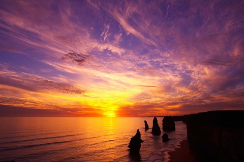 Framed Sunset, Twelve Apostles, Port Campbell National Park, Great Ocean Road, Victoria, Australia Print