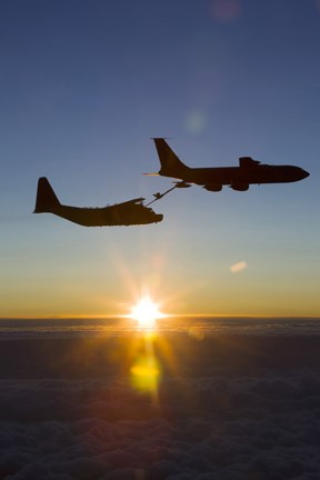 Framed MC-130H Combat Talon II Being Refueled by a KC-135R Stratotanker at Sunset Print