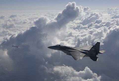 Framed F-15 Eagle Fires an AIM-9X Missile Print