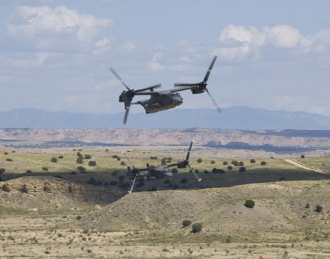 Framed Two CV-22 Osprey&#39;s Low Level Flying over New Mexico Print