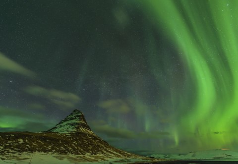 Framed Northern Lights over Mount Kirkjufell in Iceland Print