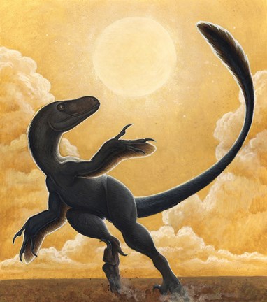 Framed Deinonychus Antirrhopus Dancing in the Sun Print