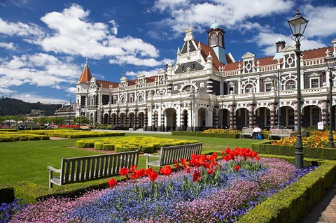 Framed Historic Railway Station, Dunedin, South Island, New Zealand Print