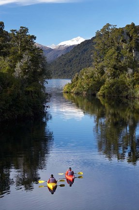 Framed Kayaks, Moeraki River by Lake Moeraki, West Coast, South Island, New Zealand Print