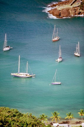 Framed Yachts Anchor in British Harbor, Antigua, Caribbean Print