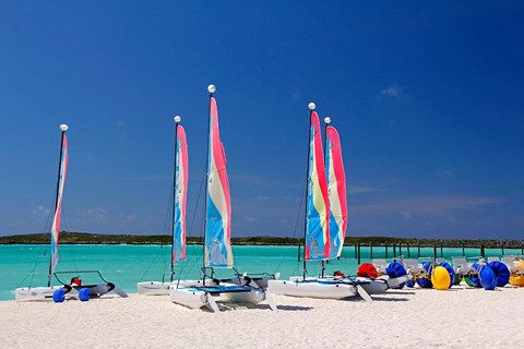 Framed Sailing rentals, Beach, Castaway Cay, Bahamas, Caribbean Print