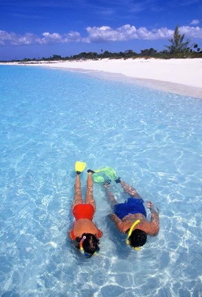 Framed Snorkeling in the blue waters of the Bahamas Print