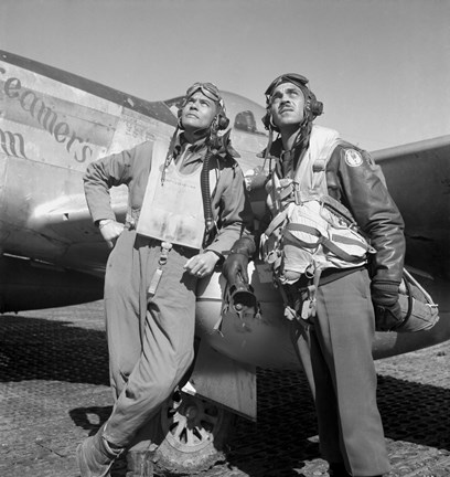 Framed Tuskegee Airmen Posing with a P-51D Aircraft Print
