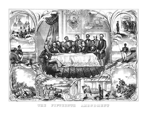 Framed President Ulysses Grant Signing the 15th Amendment Print