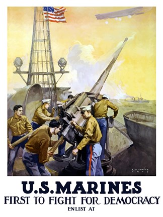 Framed First to Fight for Democracy - Marines Print