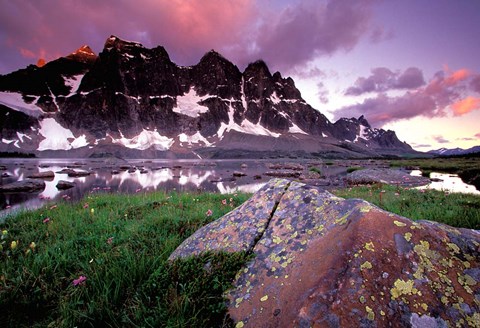 Framed Ramparts Viewed in Reflection, Tanquin Valley, Jasper National Park, Alberta, Canada Print