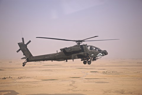 Framed AH-64D Apache Helicopter on a Mission Print