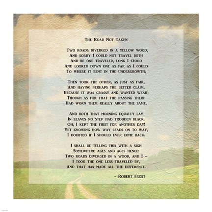 Framed Robert Frost Road Less Traveled Poem Print