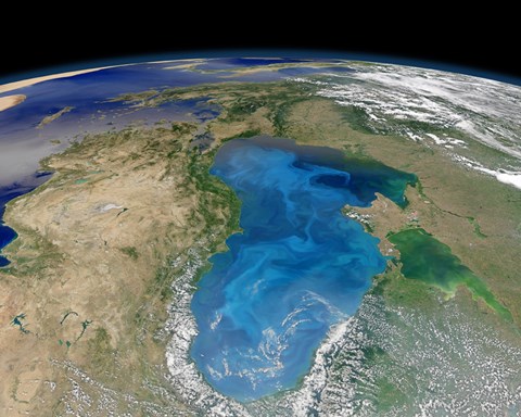 Framed Satellite view of Swirling Blue Phytoplankton Bloom in the Black Sea Print